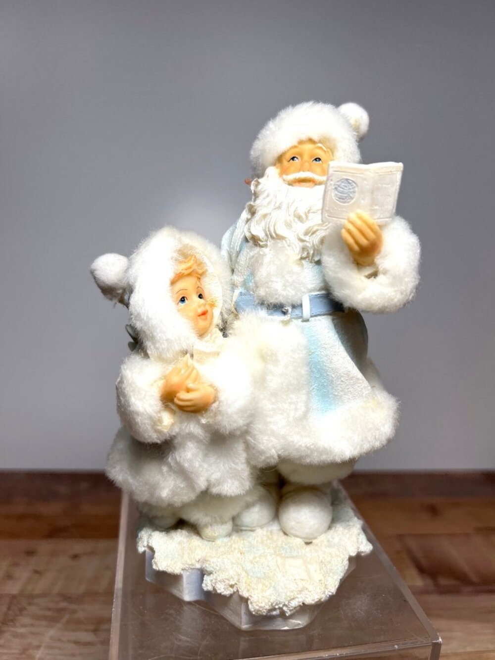 Santa & Child Figurine With White Velvet & Glittered Details Darice Holiday